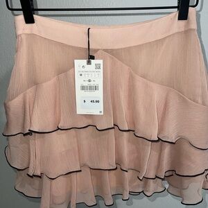 Zara Pink Chiffon Ruffle mini skirt
